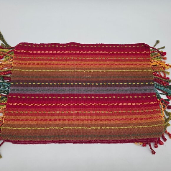Handwoven Multicolor Striped Tablemats With Tassels Set of 5 Boho Style - Picture 5 of 9